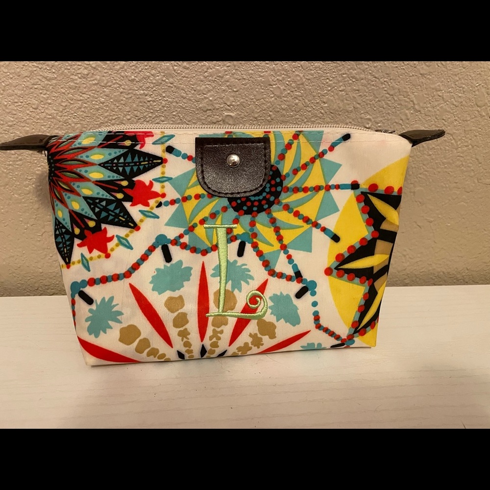 Embroidered Letter L Cosmetic Bag